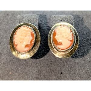 Vintage Amedeo Italy 925 Sterling Silver Cameo Stud Earrings